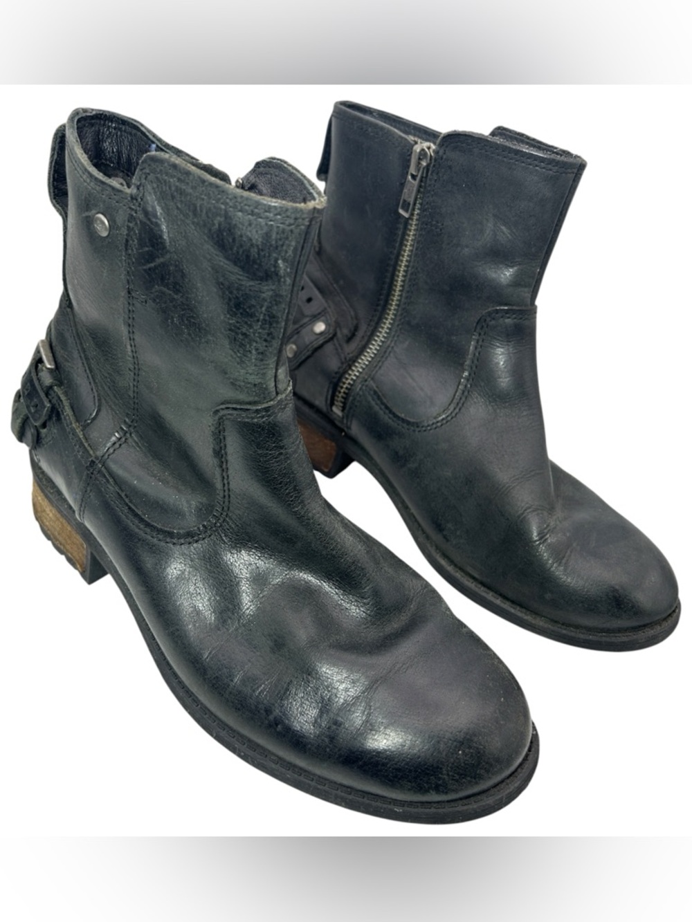 UGG Australia Orion Biker Boots Black Leather Moto Harness Size 7 Womans goth